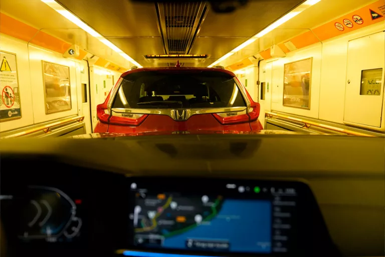 Car in a train carriage of the Eurotunnel Shuttle