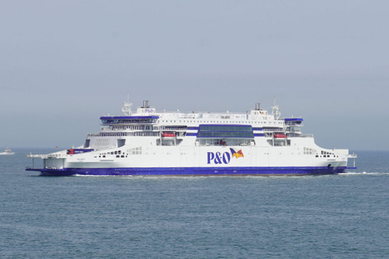 The P&O Liberté is sailing on the open sea towards Dover.