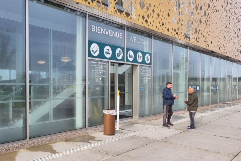 Entrance of the building near the check-in for the Calais to Dover ferries.